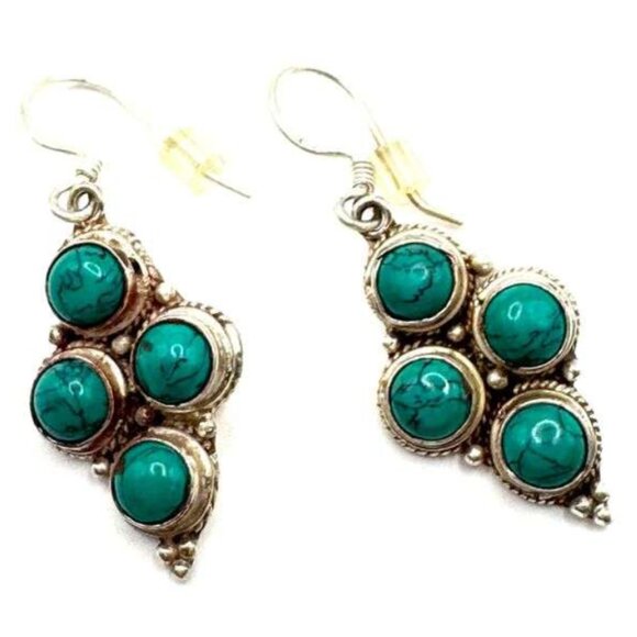 Sterling Silver & Turquoise Dangle Earrings - Picture 2 of 3